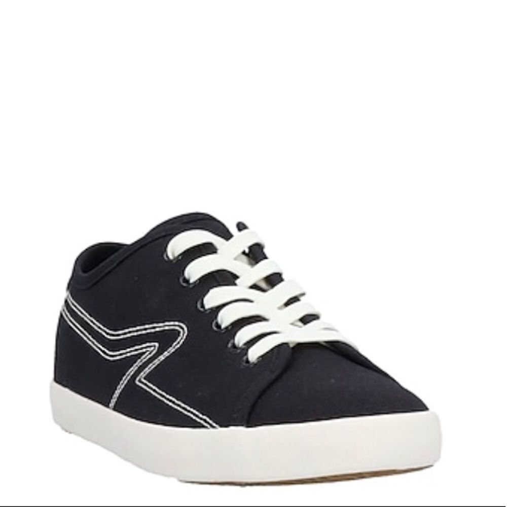Black Round Toe White Embroidery Lace Up Sneakers by Rag & Bone NEW